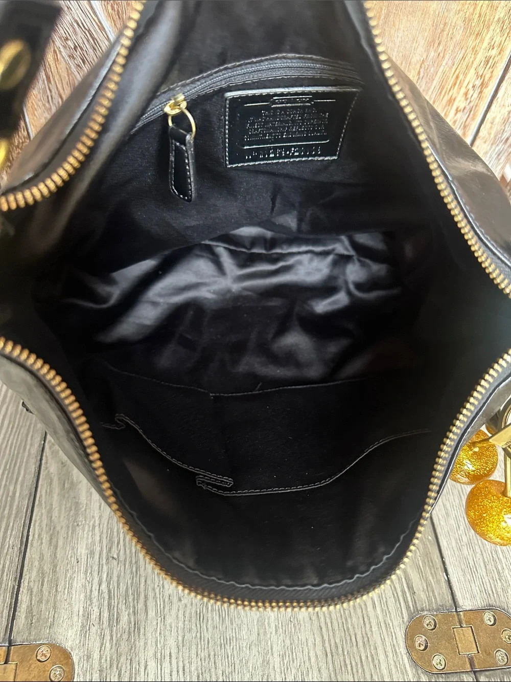 Coach Vintage Y2K Poppy Black Liquid Gloss Tote & Gold Coach Cherry Charm